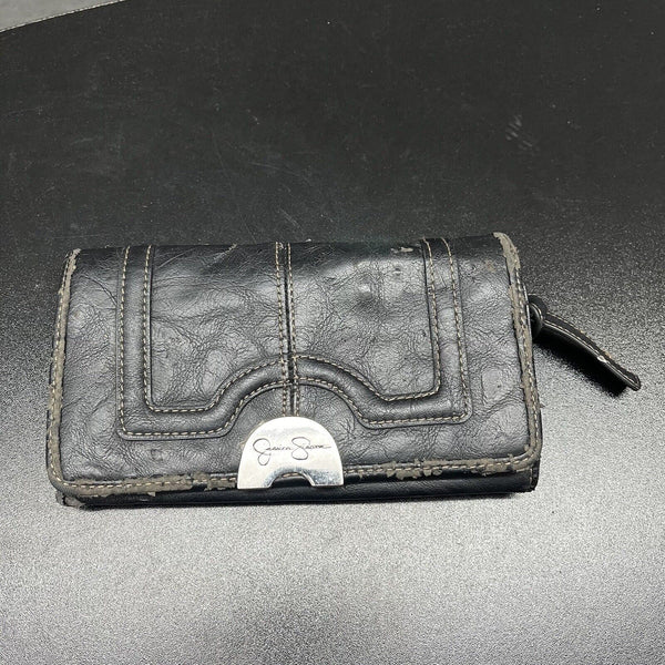 Jessica Simpson Wristlet Wallet Black/Grey Zip And Button Jessica Simpson Wristlet Wallet Black/Grey Zip And Button