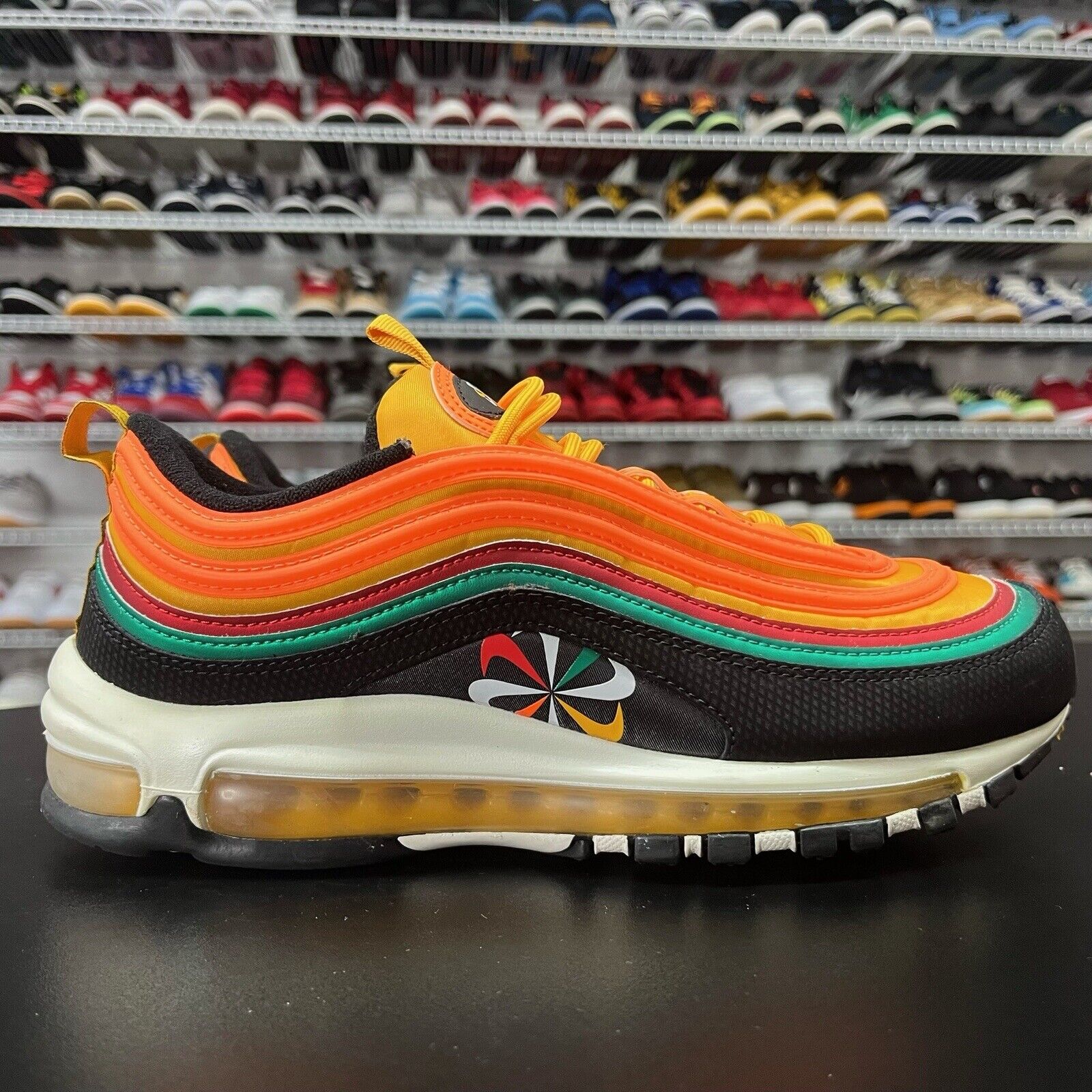 Nike Air Max 97 Sunburst Orange Pinwheel Logo 2019 CK9399 001 Men s Size 8 Hype Stew Sneakers Detroit