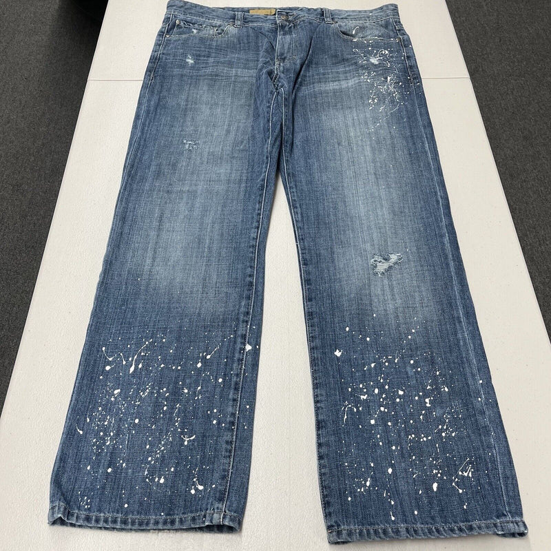 Vtg 2000s Y2K Men's Calvin Klein Rocker Paint Splatter Light Wash Jeans Size 38 - Hype Stew Sneakers Detroit