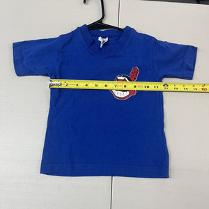Vintage 90s MLB Indians Chief Wahoo Majestic T Shirt Royal Blue Size Kids S - Hype Stew Sneakers Detroit