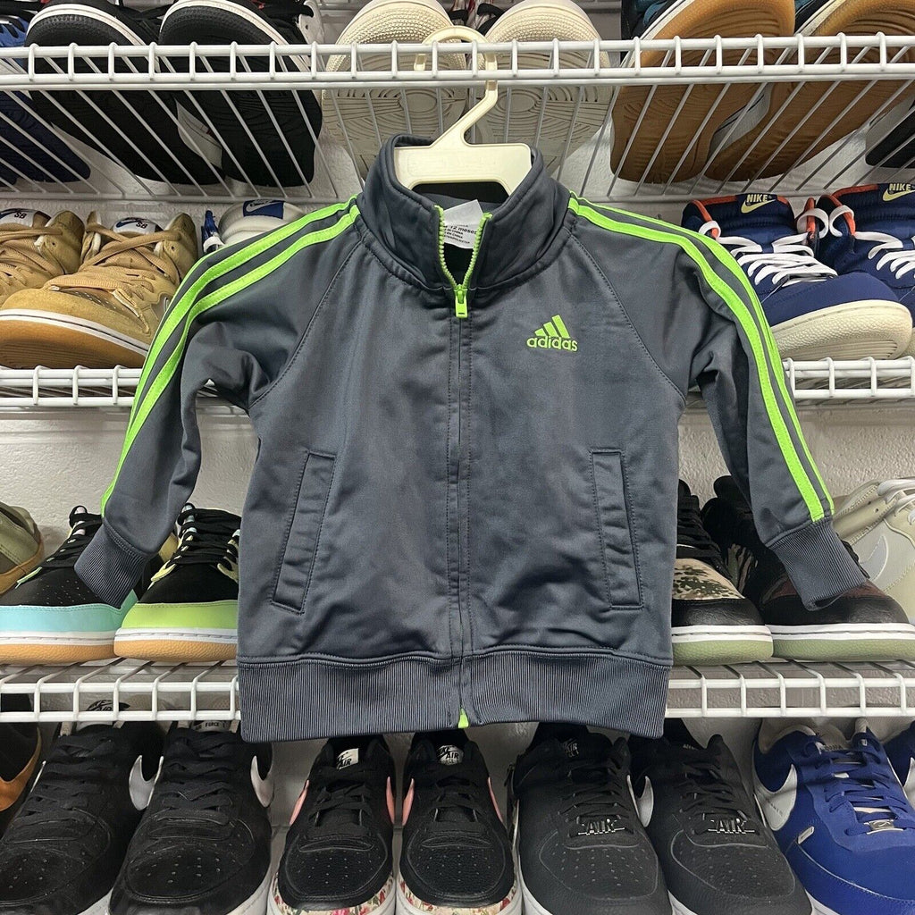 Adidas Kids 12M Full Zip Gray/Green Sports Jacket Windbreaker Polyester - Hype Stew Sneakers Detroit