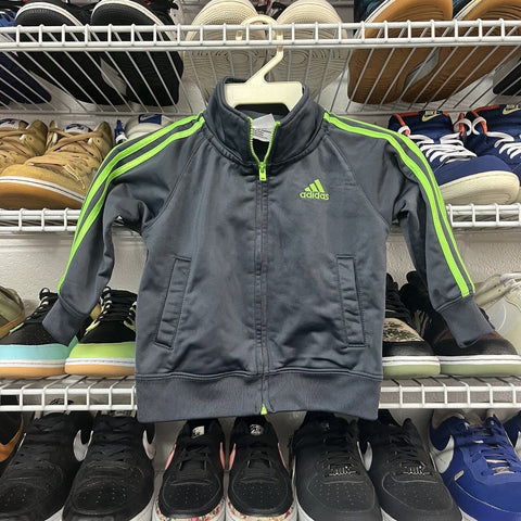 Adidas Kids 12M Full Zip Gray/Green Sports Jacket Windbreaker Polyester