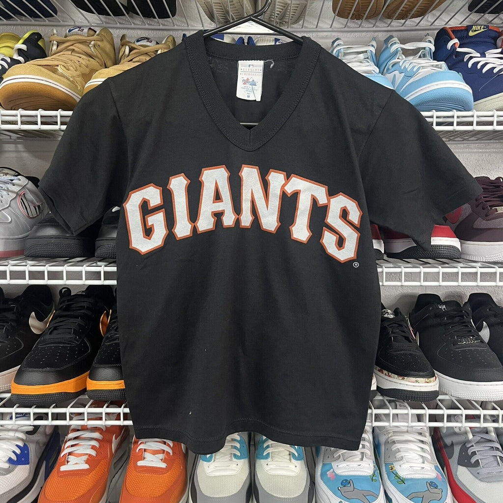 Vintage 90s Youth Majestic San Francisco Giants Black V Neck T Shirt Size M - Hype Stew Sneakers Detroit