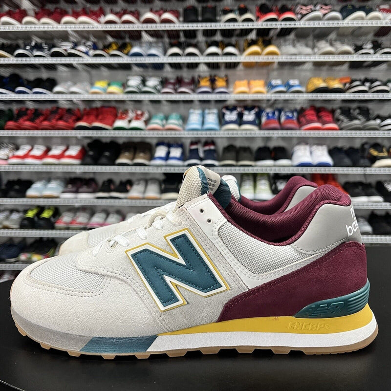 New Balance 574 Grey Burgundy Teal Yellow ML574PR2 Men's Size 11.5