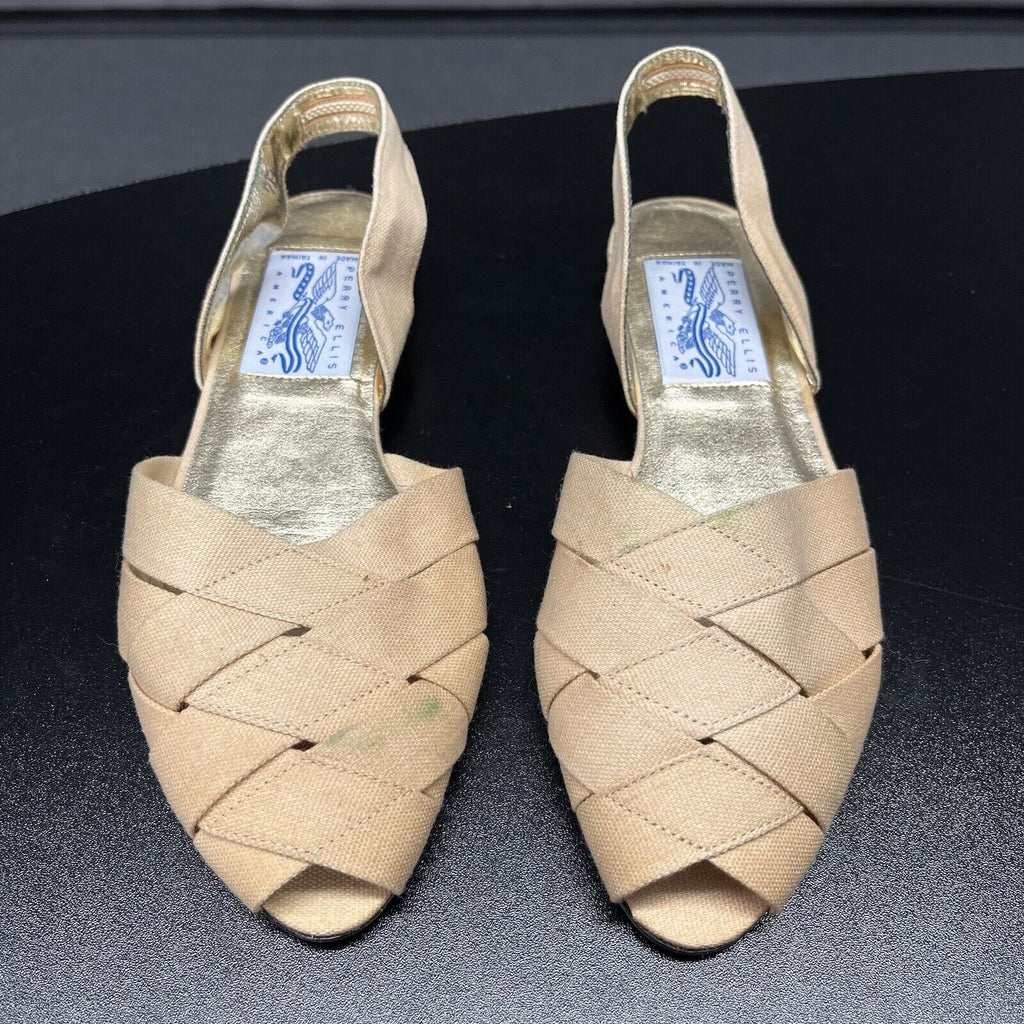 Vintage Perry Ellis America Natural Canvas Tan Women's Sandal/Flat Size 7B - Hype Stew Sneakers Detroit