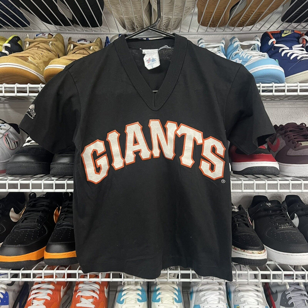 Vintage 90s Youth Majestic San Francisco Giants Black V Neck T Shirt Size S - Hype Stew Sneakers Detroit