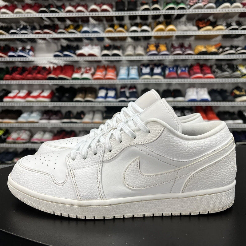 Nike Jordan 1 Low Triple White Tumbled Leather 553558-130 Men's Size 10 - Hype Stew Sneakers Detroit