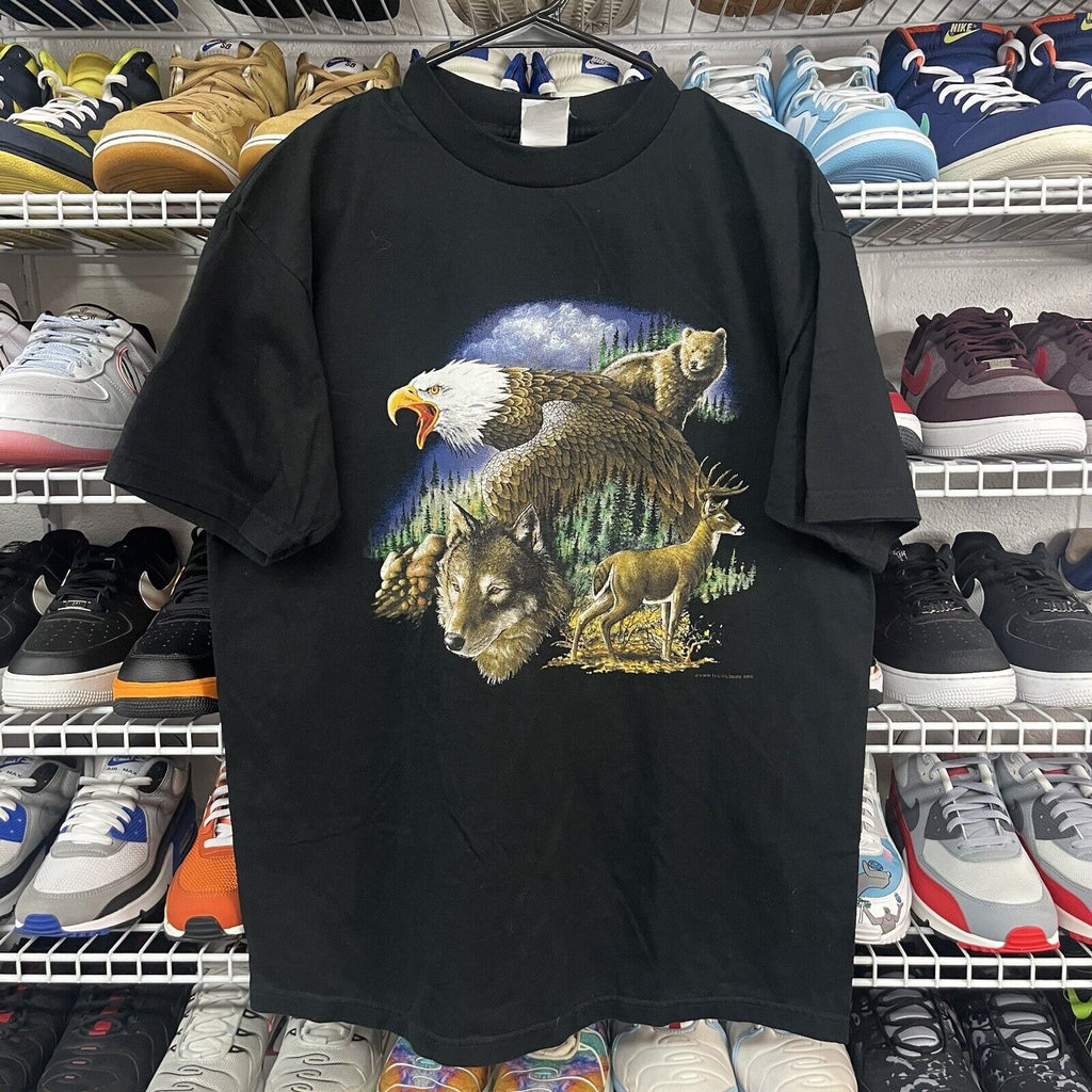 Vintage 90s Wild Side LA Eagle Wolf Bear Graphic Tee Shirt WCW Tag Men's Size L - Hype Stew Sneakers Detroit