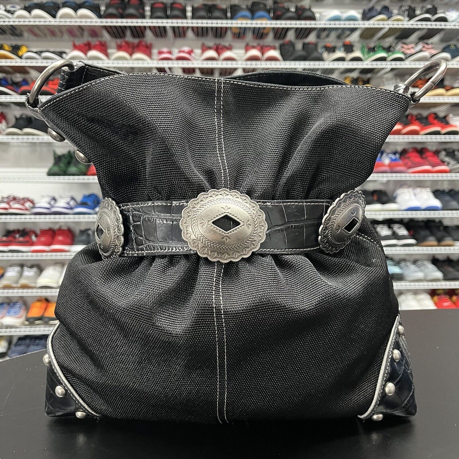 Kathy Van Zeeland Hobo Bag Black And Silver Medium Purse Hype