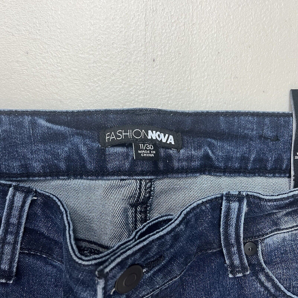Fashion Nova Jeans Women's Blue Mid Rise Distressed Jeans Ladies Size 11/30 - Hype Stew Sneakers Detroit