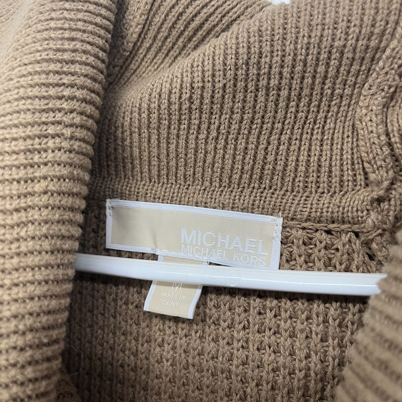 Womens Michael Kors Beige Cotton Blend Tight Knit Turtle Neck Jumper Size M