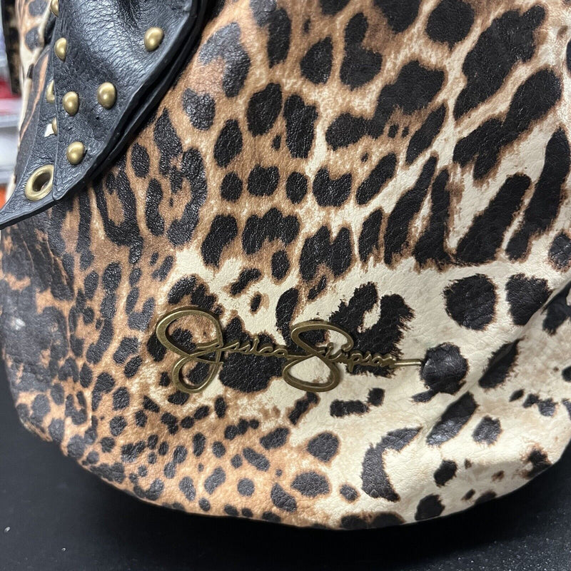 Jessica Simpson Large Animal Print Tote Purse Studded Bows Chain Straps Pockets - Hype Stew Sneakers Detroit