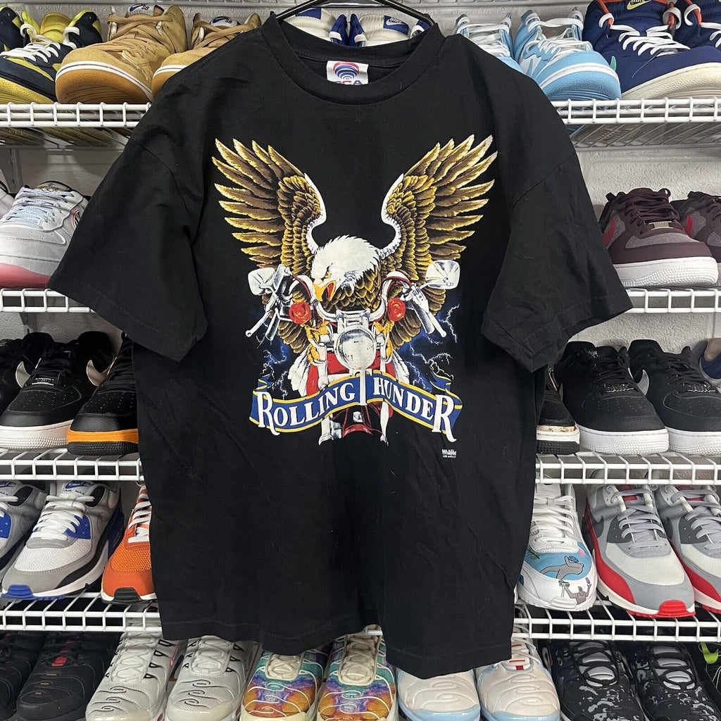 Vintage 90s Rolling Thunder Graphic T shirt Men's  Size L - Hype Stew Sneakers Detroit