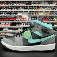 Nike Air Jordan 1 Mid Gray Aqua Sneaker Shoes 554724-063 Men's Size 9