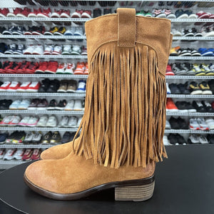 Lucky Brand Women's Tan/Brown Suede Fringe Western 'Caleb' Boots Size 8.5M