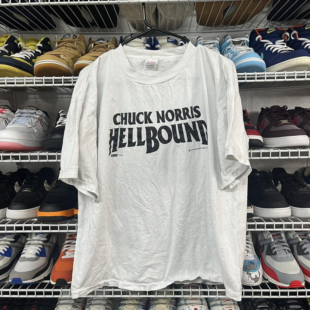 Vintage 1994 Chuck Norris Hellbound Movie Promo Tee Shirt Large L White - Hype Stew Sneakers Detroit