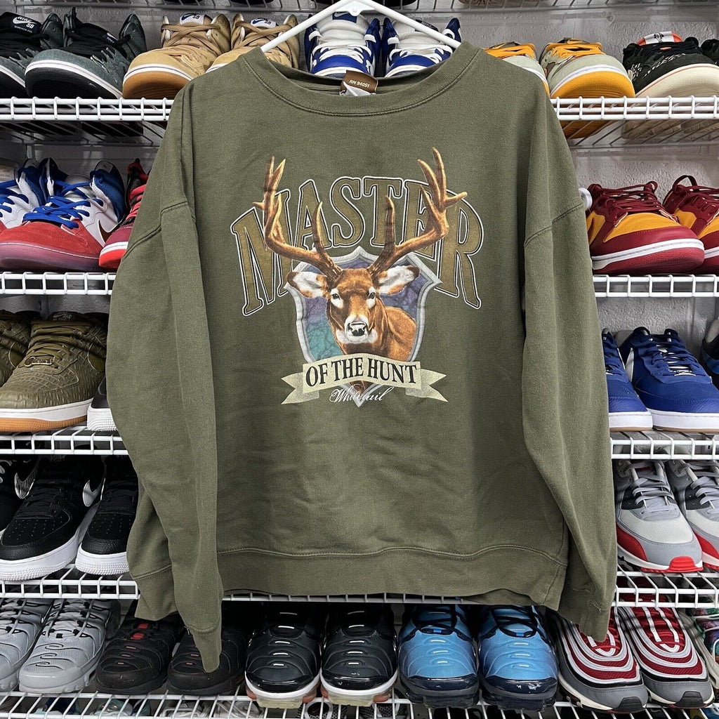 Vtg 2000s Whitetail Deer Men Sweatshirt Green Master Of The Hunt Pullover Size M - Hype Stew Sneakers Detroit