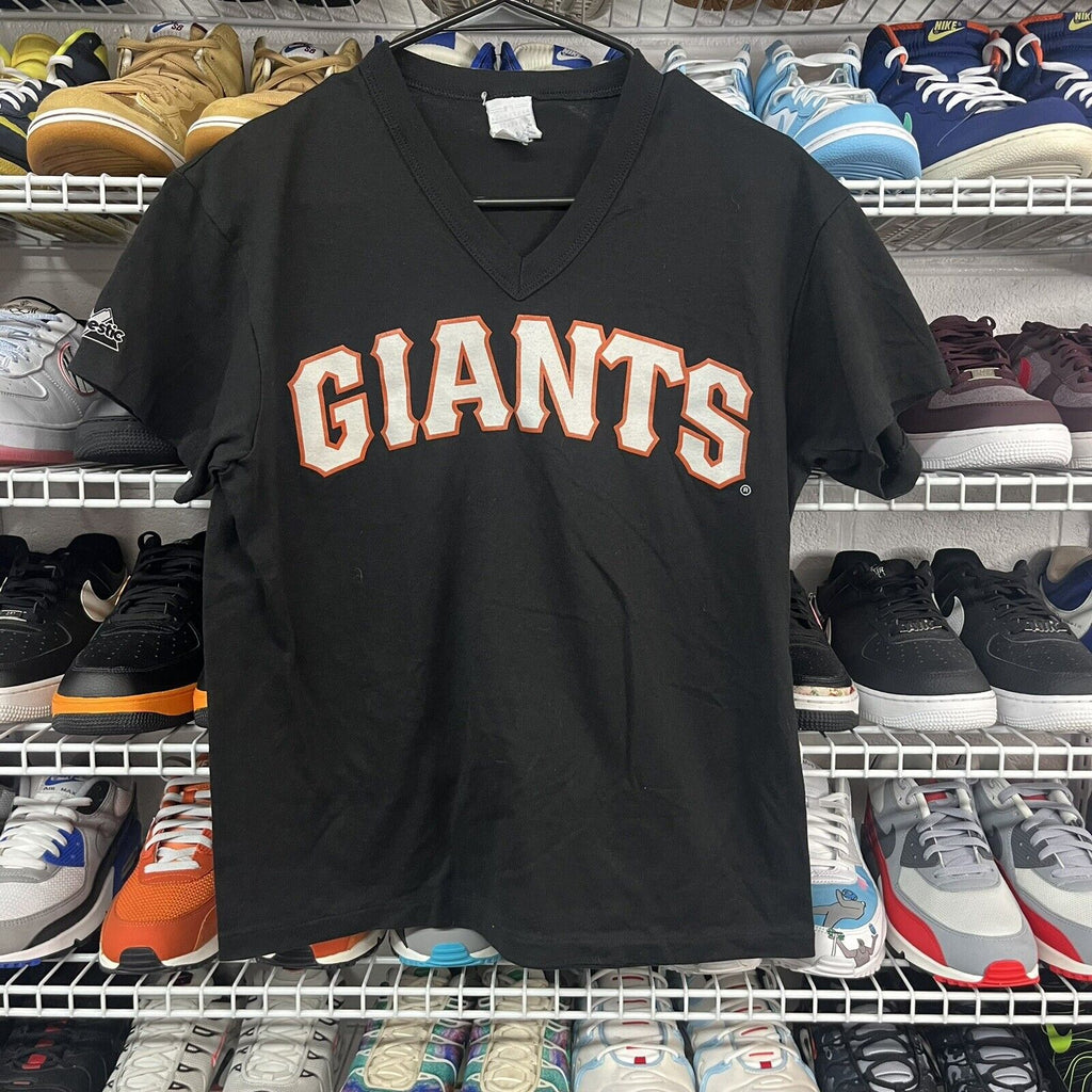Vintage 90s Youth Majestic San Francisco Giants Black V Neck T Shirt Size XL - Hype Stew Sneakers Detroit