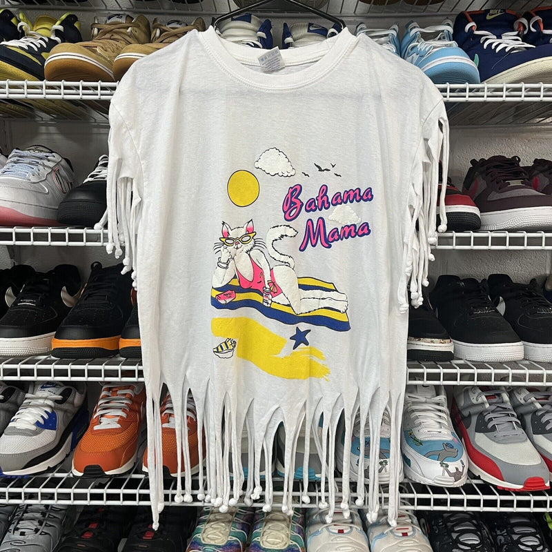 Vtg 80s Bahama Mama Cat Beach Tassle White Tank Shirt L - Hype Stew Sneakers Detroit