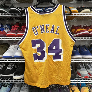 Vintage 90s Shaquille O'Neal #34 Los Angeles Lakers Champion Jersey Men's Size 44 - Hype Stew Sneakers Detroit
