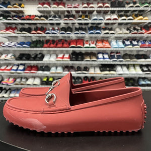 GUCCI Red Rubber Silver Horsebit Moccasin Loafers Driving Shoes Size 10 - Hype Stew Sneakers Detroit