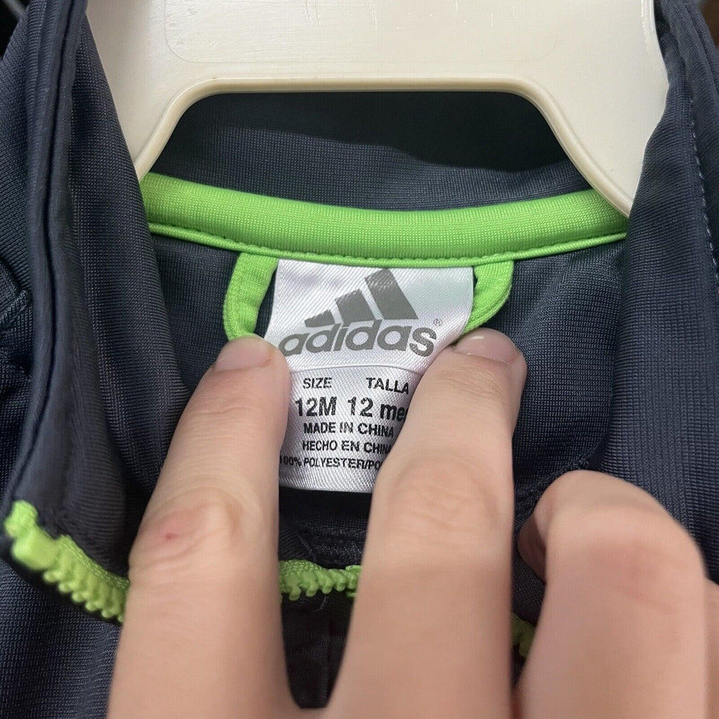 Adidas Kids 12M Full Zip Gray/Green Sports Jacket Windbreaker Polyester - Hype Stew Sneakers Detroit