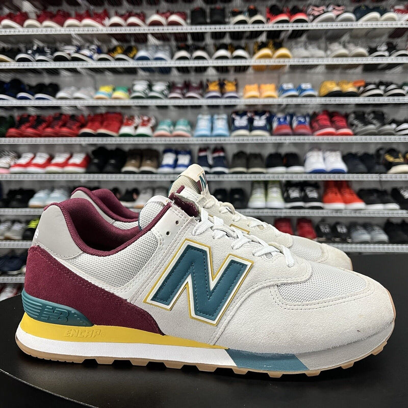 New Balance 574 Grey Burgundy Teal Yellow ML574PR2 Men's Size