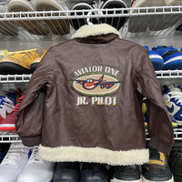 Boys Brown Leather Bomber Jacket Aviator One Jr. Pilot Size 3T