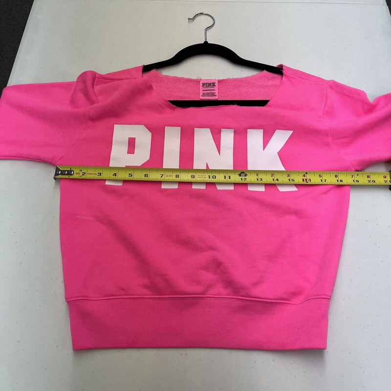 PINK Victoria's Secret Women Sweatshirt Pink  Logo Off Shoulder Fleece Size XS