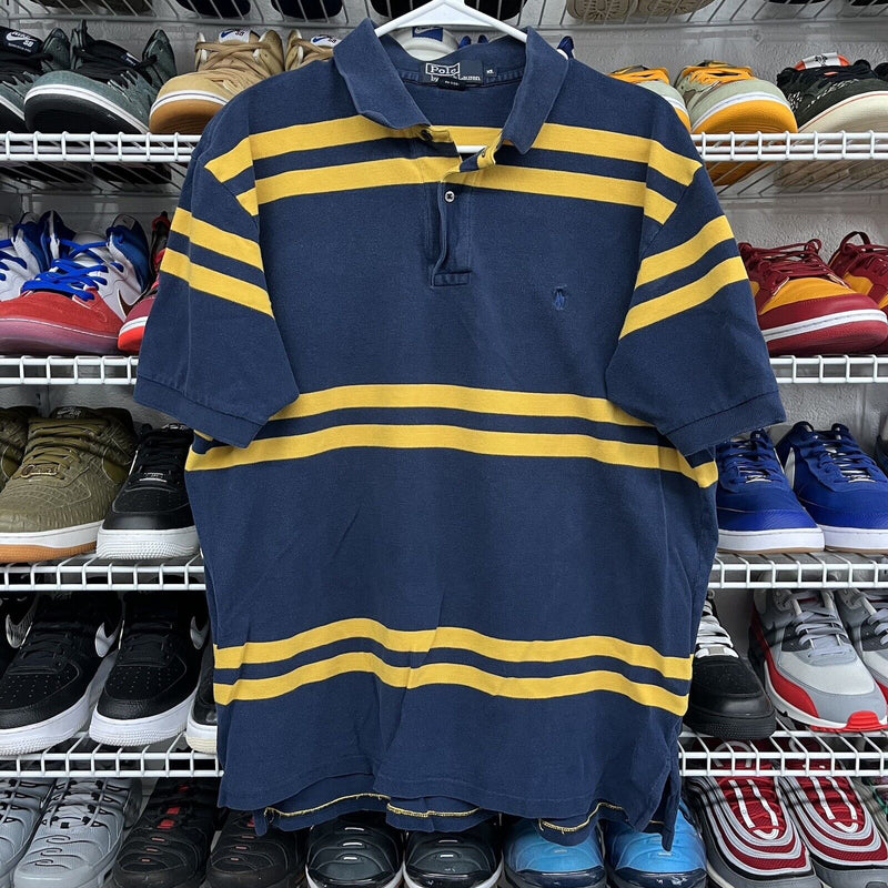 Polo Ralph Lauren Polo Shirt Blue Yellow Striped Short Sleeve Preppy XL - Hype Stew Sneakers Detroit