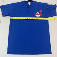 VTG 90s Youth MLB Indians Chief Wahoo Majestic 2 Button T Shirt Royal Blue Sz L - Hype Stew Sneakers Detroit