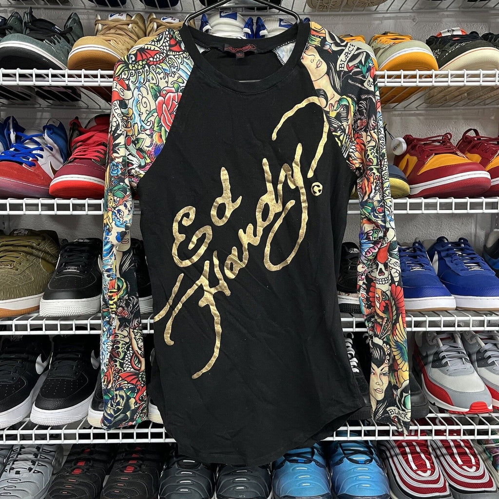 Ed Hardy Multicolor/Black Long Sleeve Embellished Graphic Shirt Size S - Hype Stew Sneakers Detroit