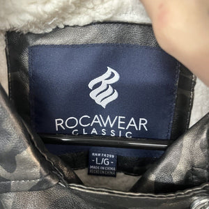 Vtg 2000s Y2K Rocawear Women's Size L Fleece Lined Faux Leather Jacket Camo - Hype Stew Sneakers Detroit