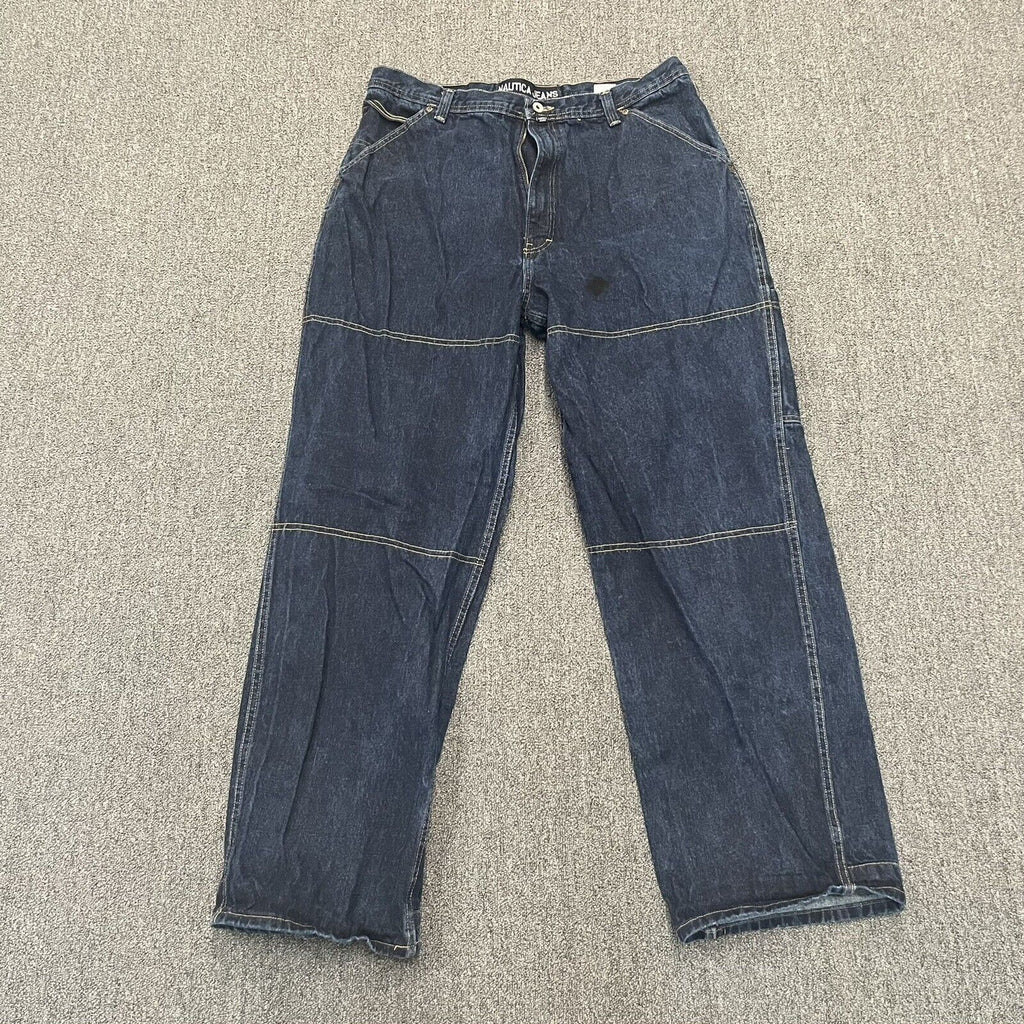 Nautica Jeans Men's Size 42x34 Dark Wash Blue Denim Flap Pockets Vintage - Hype Stew Sneakers Detroit