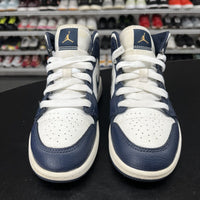 Nike Air Jordan 1 Mid White Metallic Gold Obsidian Boys PS 640734-174 Size 13C