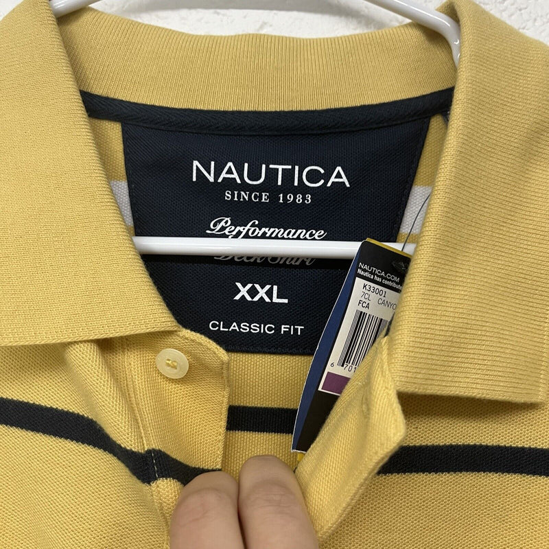 Nautica Mens Shirt Yellow Striped Polo Shirt Short Sleeve Pullover Size XXL NWT