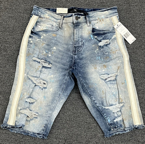 Jordan Craig Legacy Edition Blue Denim Jean Shorts Paint Accents Men's Size 30