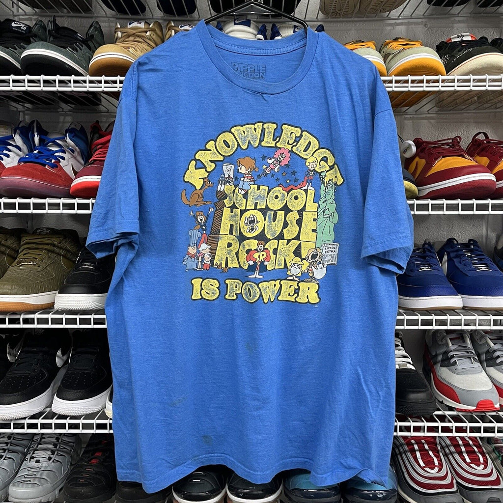 Vtg 2000s School House Rock Knowledge Is Power T-Shirt Blue XL - Hype Stew Sneakers Detroit