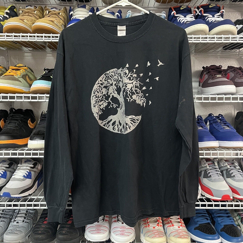 Birds Tree Of Life Long Sleeve T-shirt Black Size L Gildan - Hype Stew Sneakers Detroit
