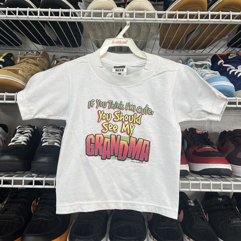 Vtg 90s If You Think I'm Cute You Should See My Grandma Funny Kids Shirt 50/50 - Hype Stew Sneakers Detroit