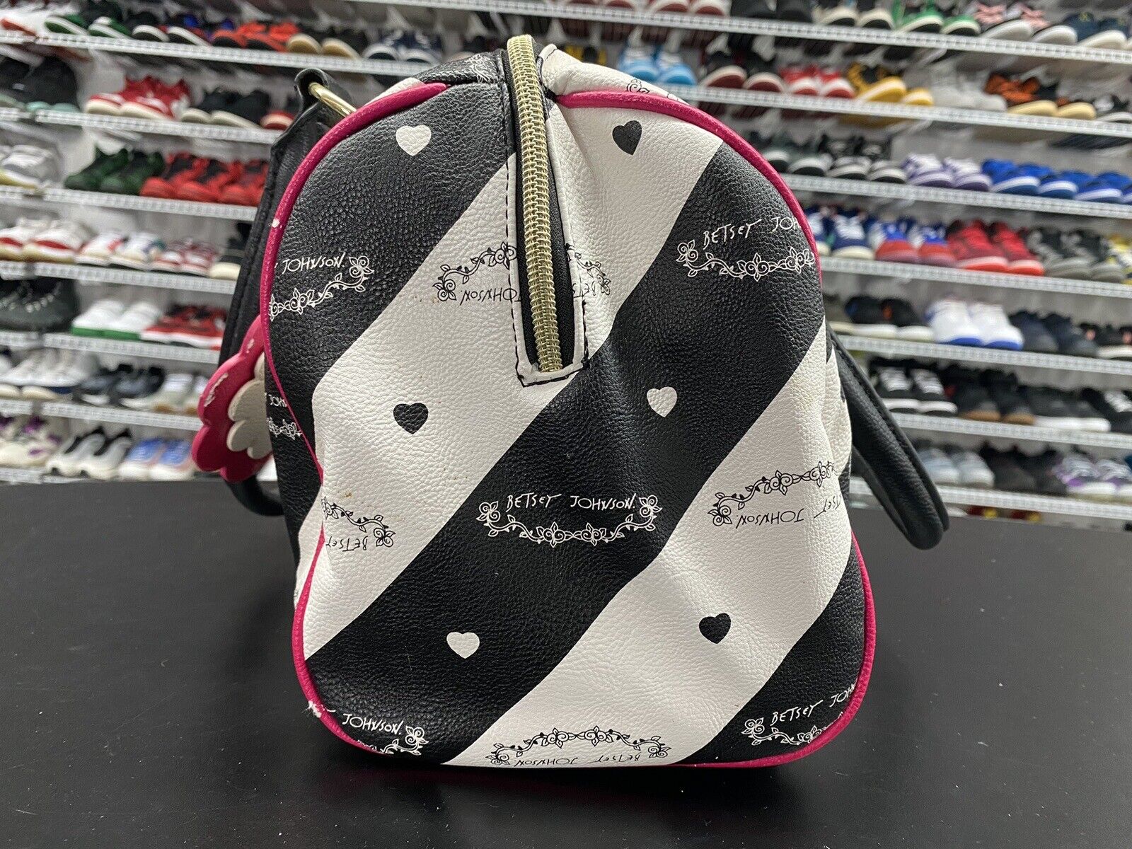 betsey johnson stripe hype mini backpack Hype Stew Sneakers Detroit Vintage Y2K Betsey Johnson Black & White Stripe Heart Polka Dot Satchel Bag