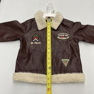 Boys Brown Leather Bomber Jacket Aviator One Jr. Pilot Size 3T