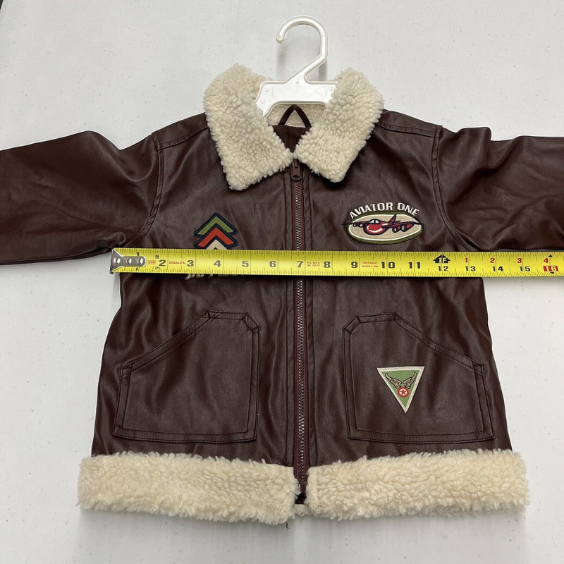 Boys Brown Leather Bomber Jacket Aviator One Jr. Pilot Size 3T