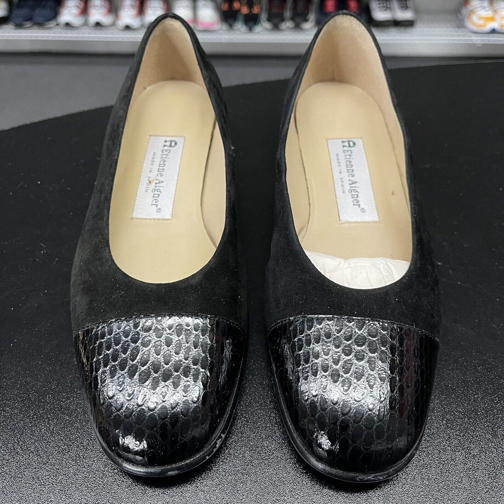 Etienne Aigner Piruoette Women's Leather Black Embossed Low Heel Shoes Size 7 M - Hype Stew Sneakers Detroit