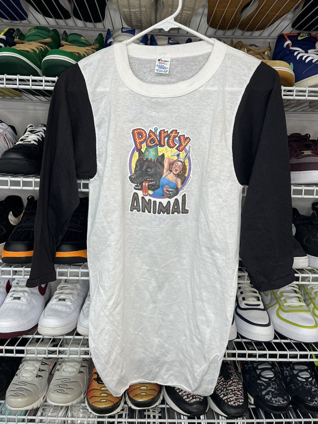 Vintage 80s Champion Topps Party Animal 3/4 Sleeve Shirt Men's Size Small - Hype Stew Sneakers Detroit