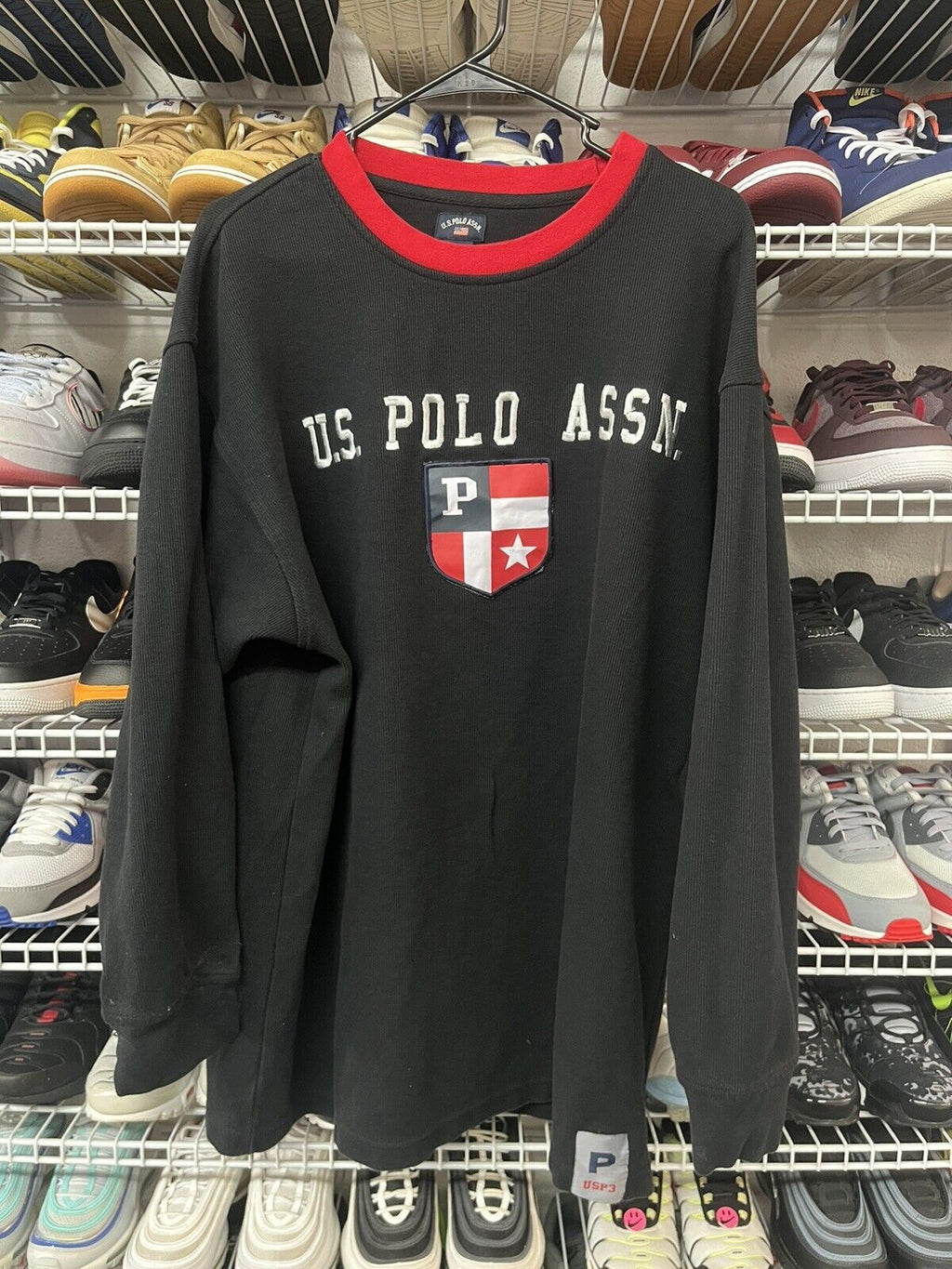 Vintage  90s U.S. Polo Assn. Men's Large Front Crest Spellout Sweater Crew XL - Hype Stew Sneakers Detroit