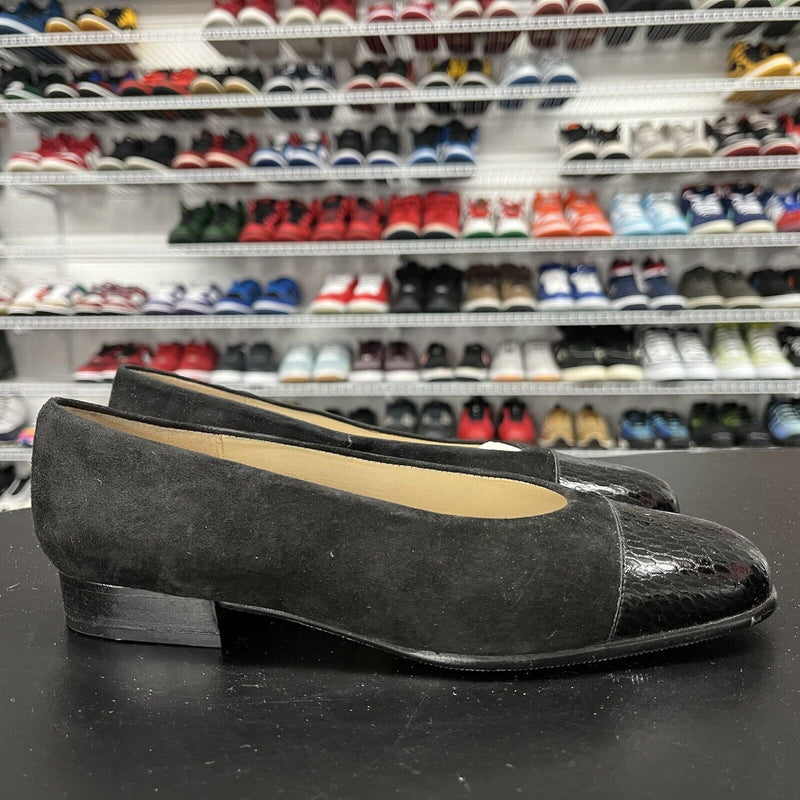 Etienne Aigner Piruoette Women's Leather Black Embossed Low Heel Shoes Size 7 M - Hype Stew Sneakers Detroit