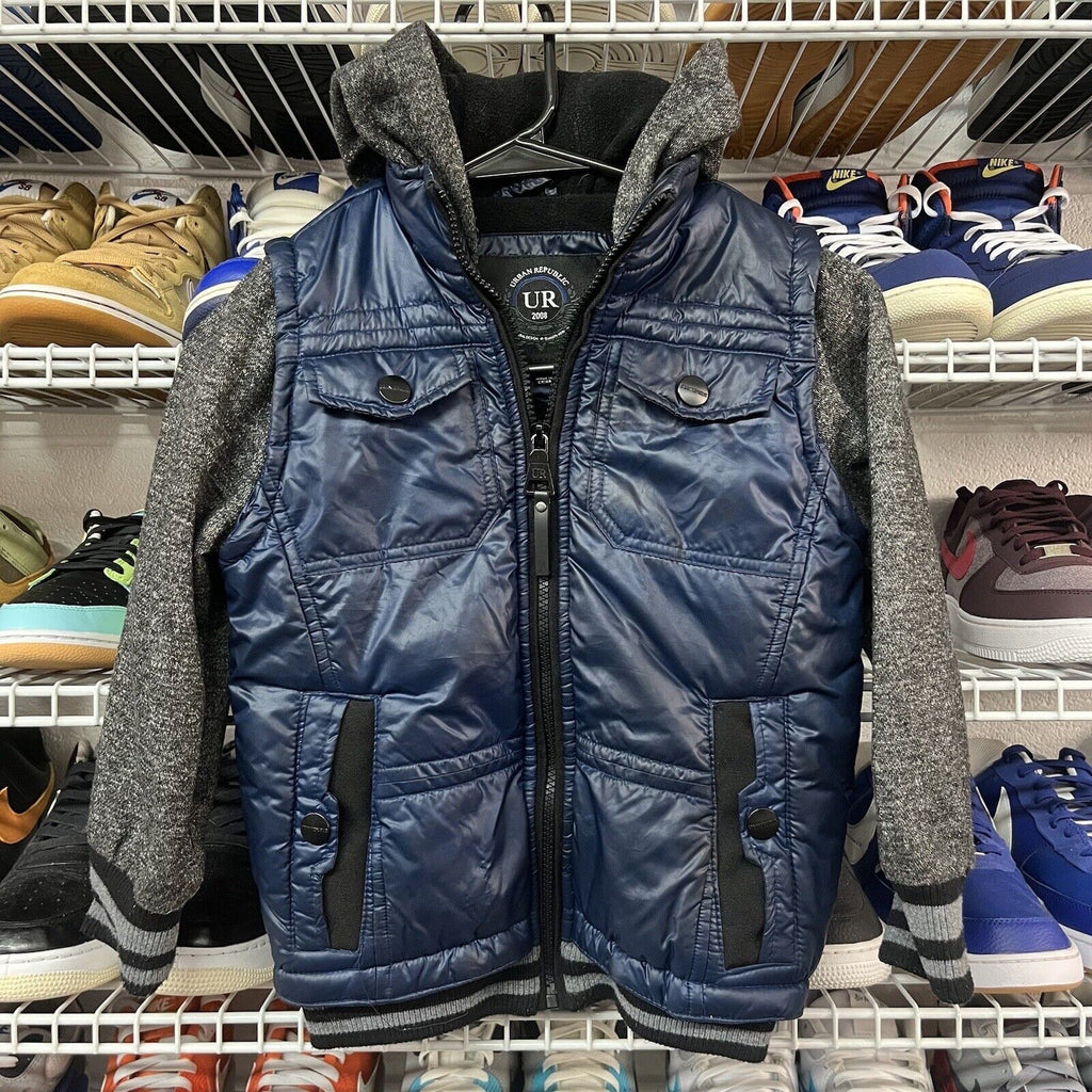 Urban Republic Boys Poly Matte Riree Jacket Blue And Grey Size M 5/6 - Hype Stew Sneakers Detroit