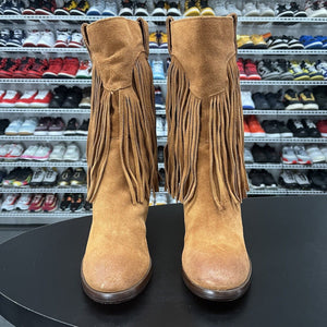 Lucky Brand Women's Tan/Brown Suede Fringe Western 'Caleb' Boots Size 8.5M