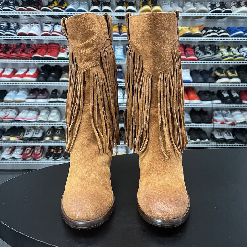 Lucky Brand Women's Tan/Brown Suede Fringe Western 'Caleb' Boots Size 8.5M